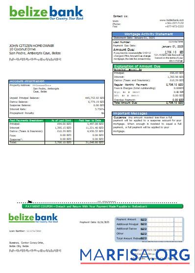 Printable Belize Belizebank bank mortgage statement scr example